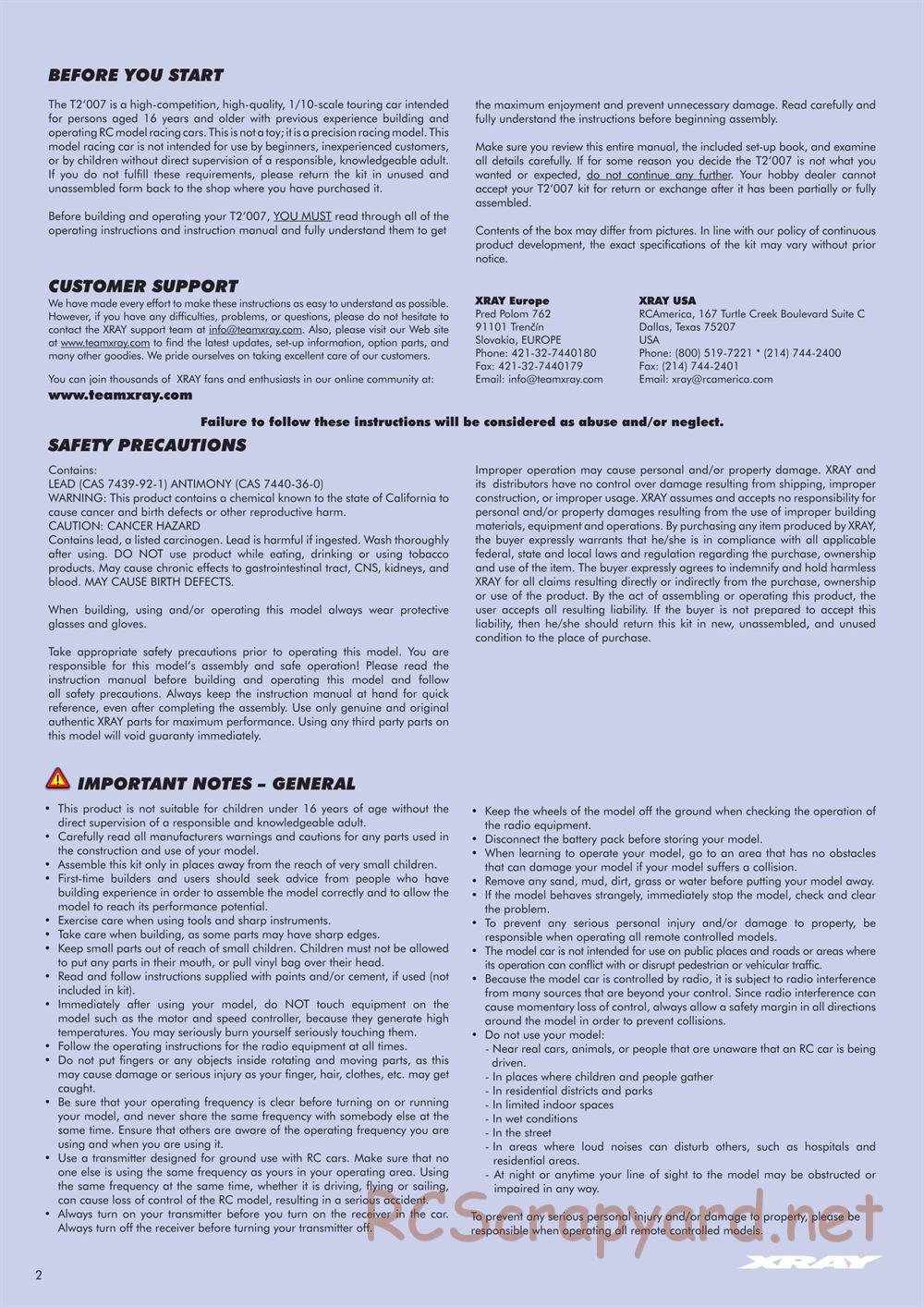 Xray - T2 007 US Foam-Spec - Manual - Page 2