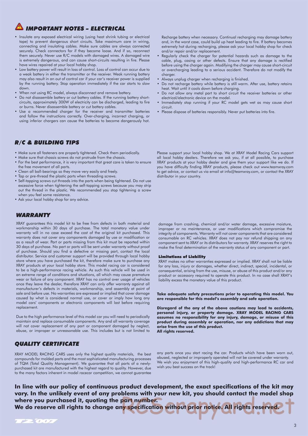 Xray - T2 007 US Foam-Spec - Manual - Page 3