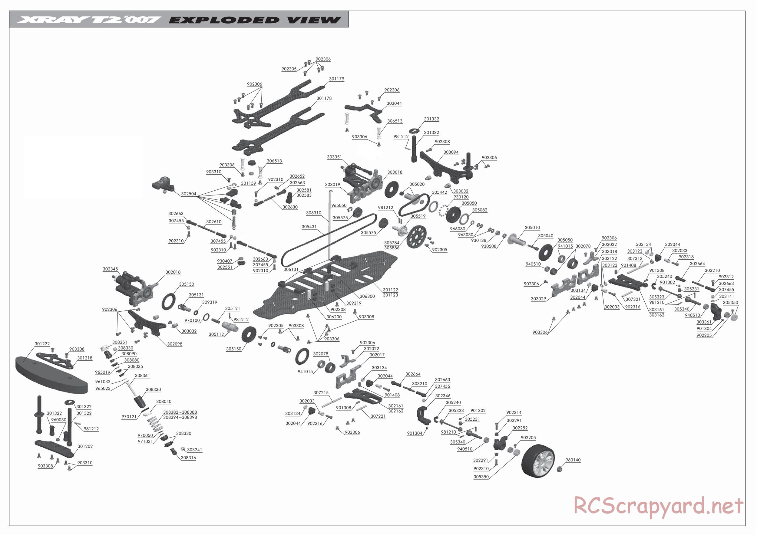Xray - T2 007 EU Rubber-Spec - Exploded View