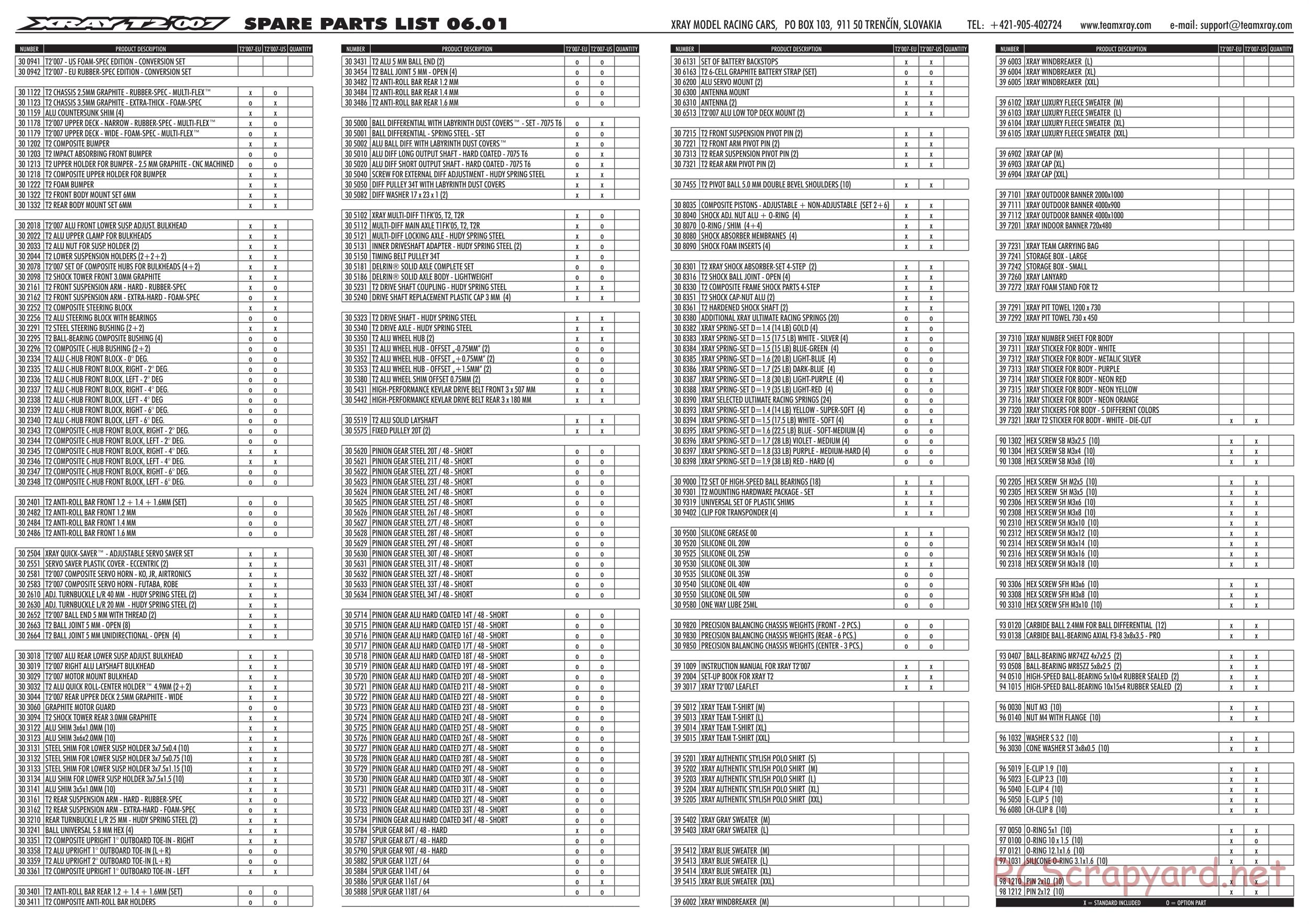 Xray - T2 007 EU Rubber-Spec - Parts