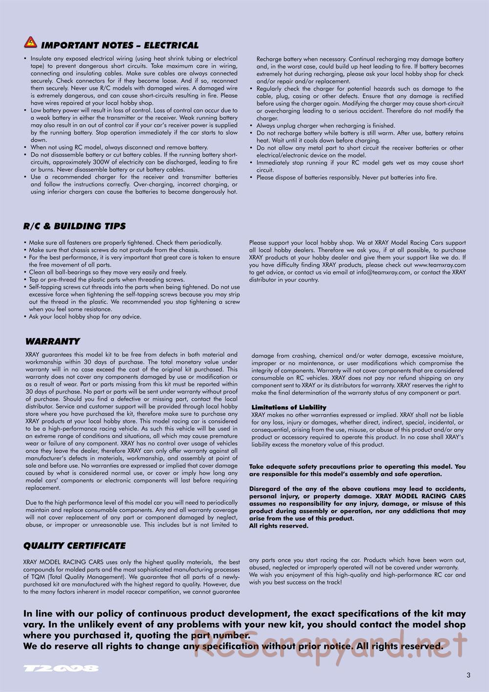 Xray - T2 008 EU Rubber-Spec 6-Cell Edition - Manual - Page 3
