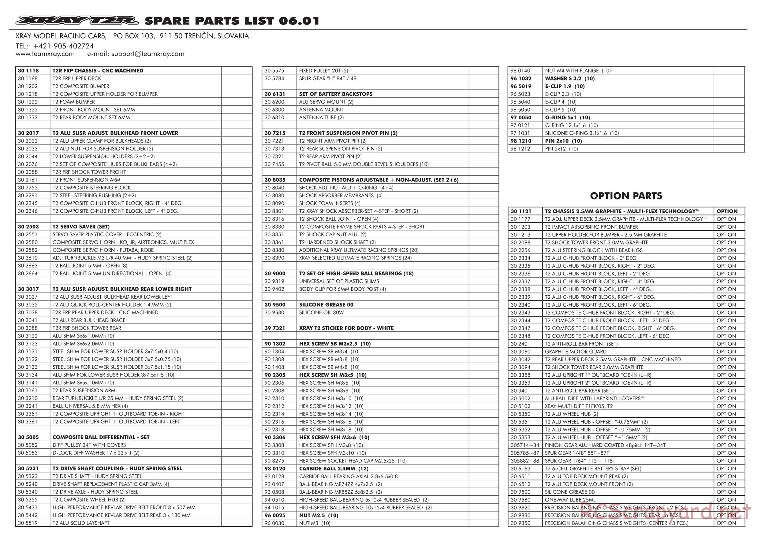 Xray - T2R Rayser - Parts
