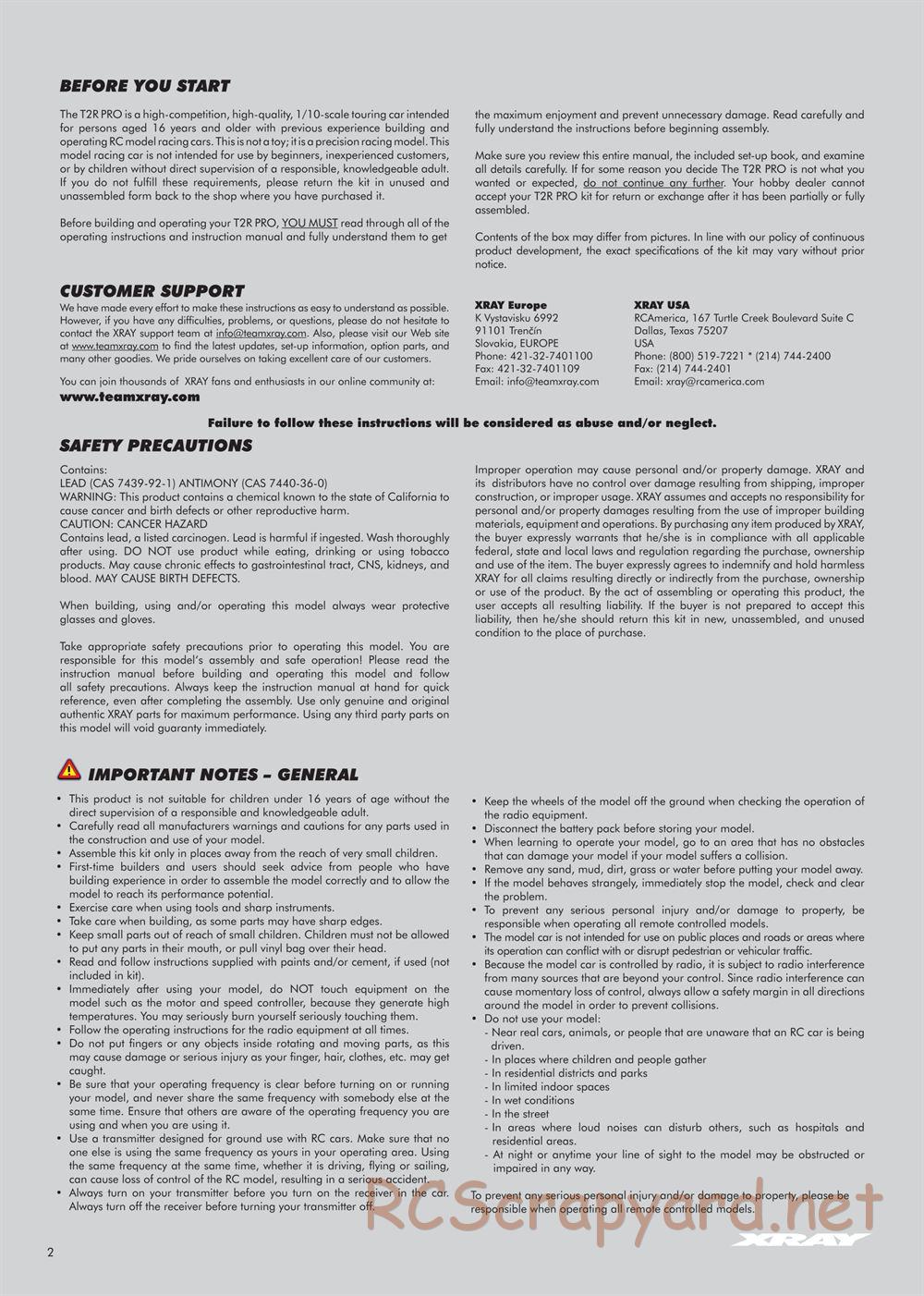 Xray - T2R Pro - Manual - Page 2