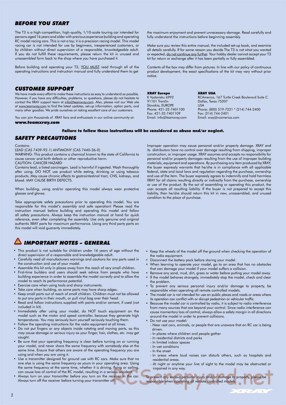 Xray - T3 US Foam-Spec Edition - Manual - Page 2