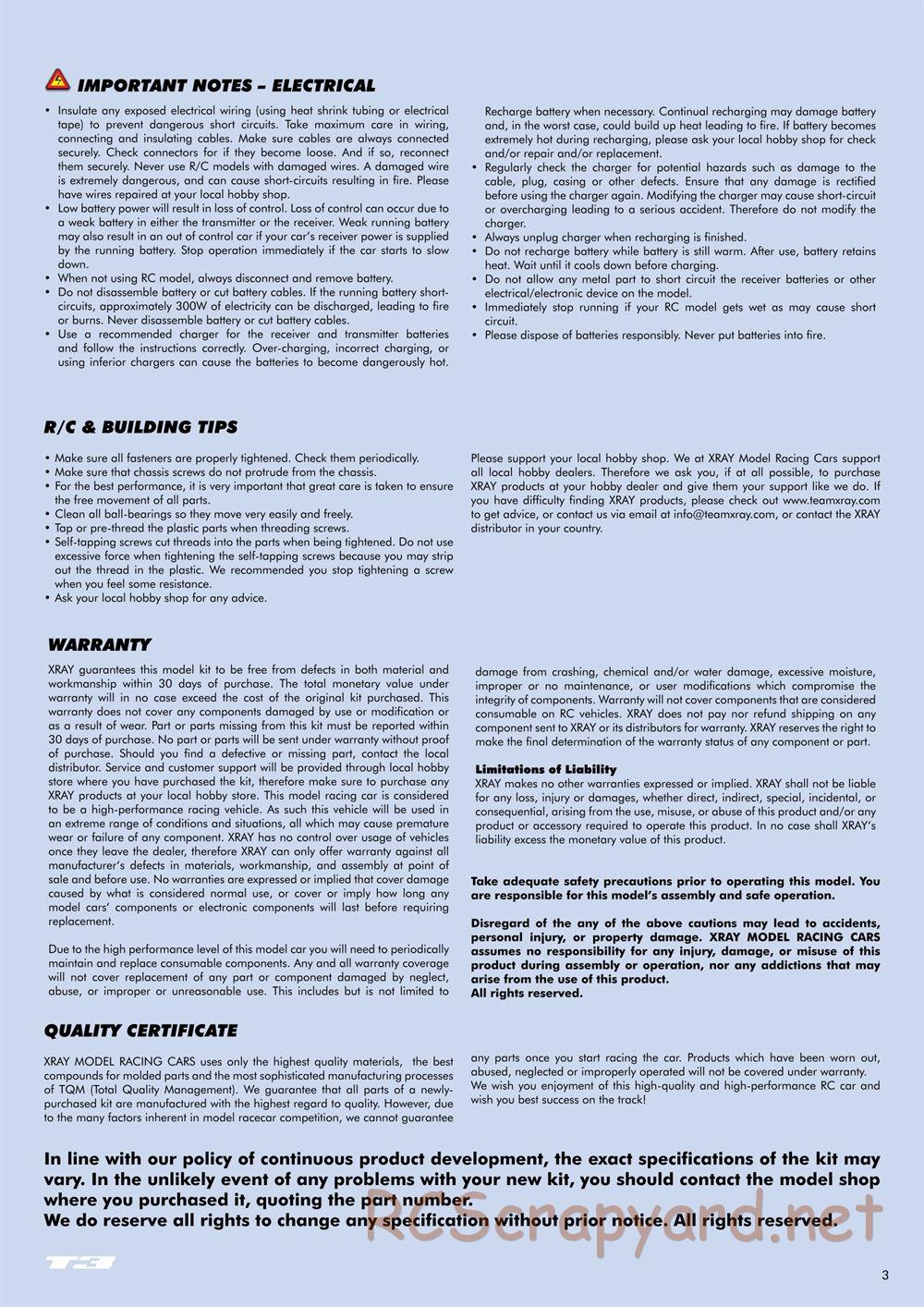 Xray - T3 US Foam-Spec Edition - Manual - Page 3