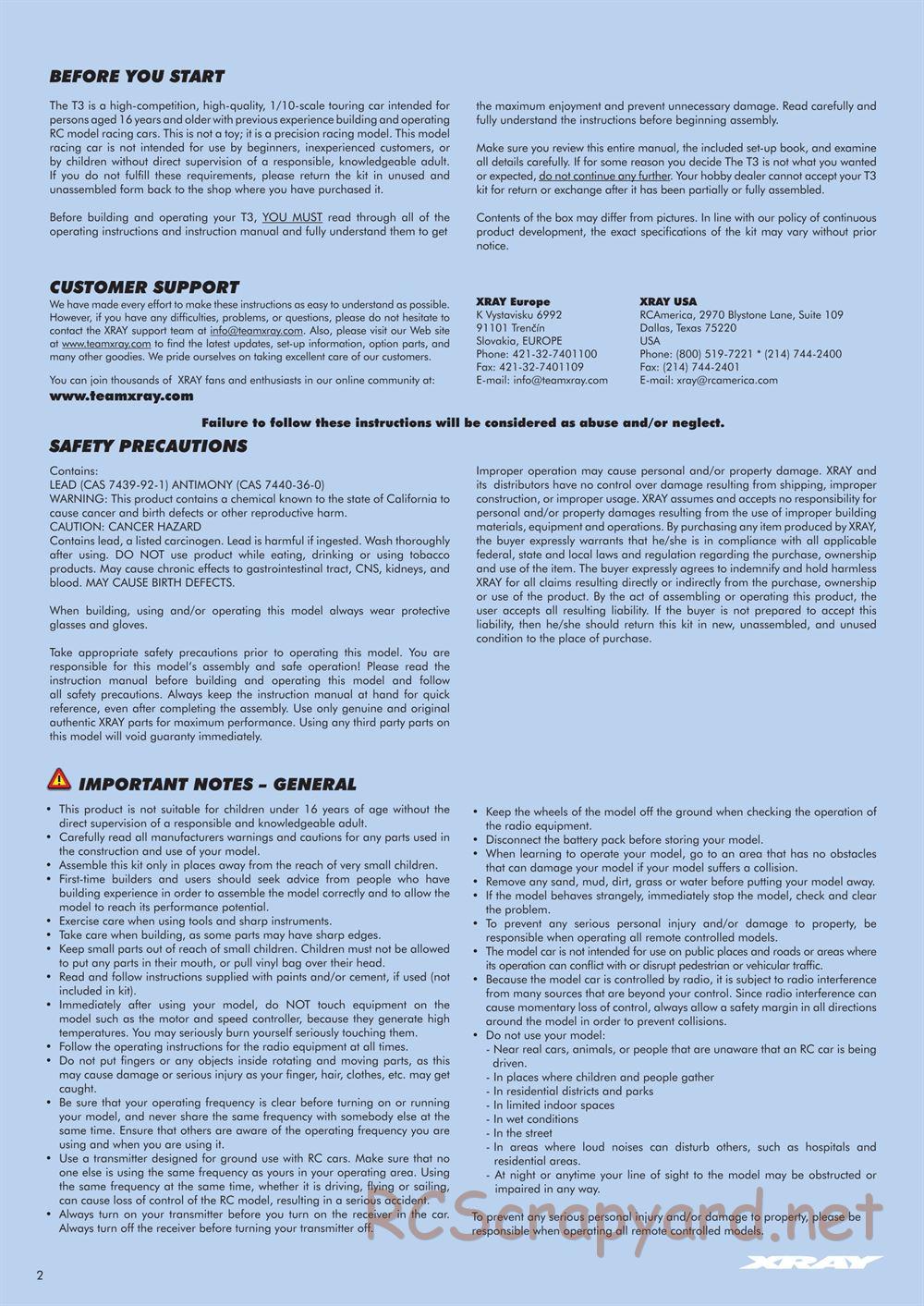 Xray - T3 2011 Specs (T3'11) - Manual - Page 2
