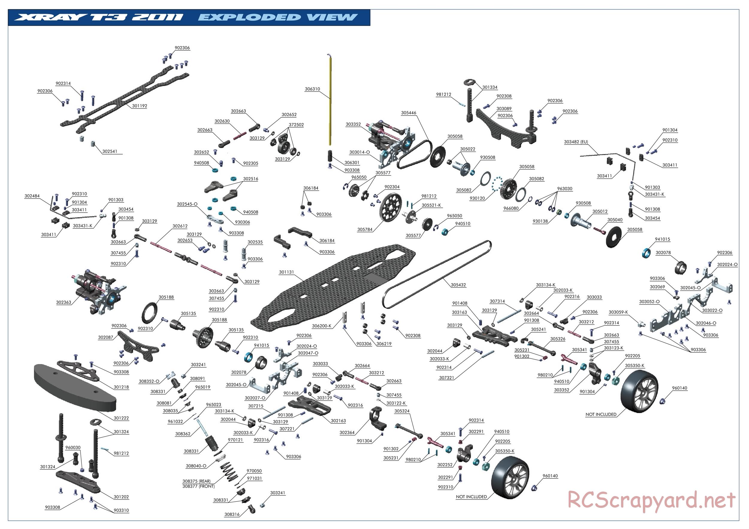Xray - T3 2011 Specs (T3'11) - Exploded View