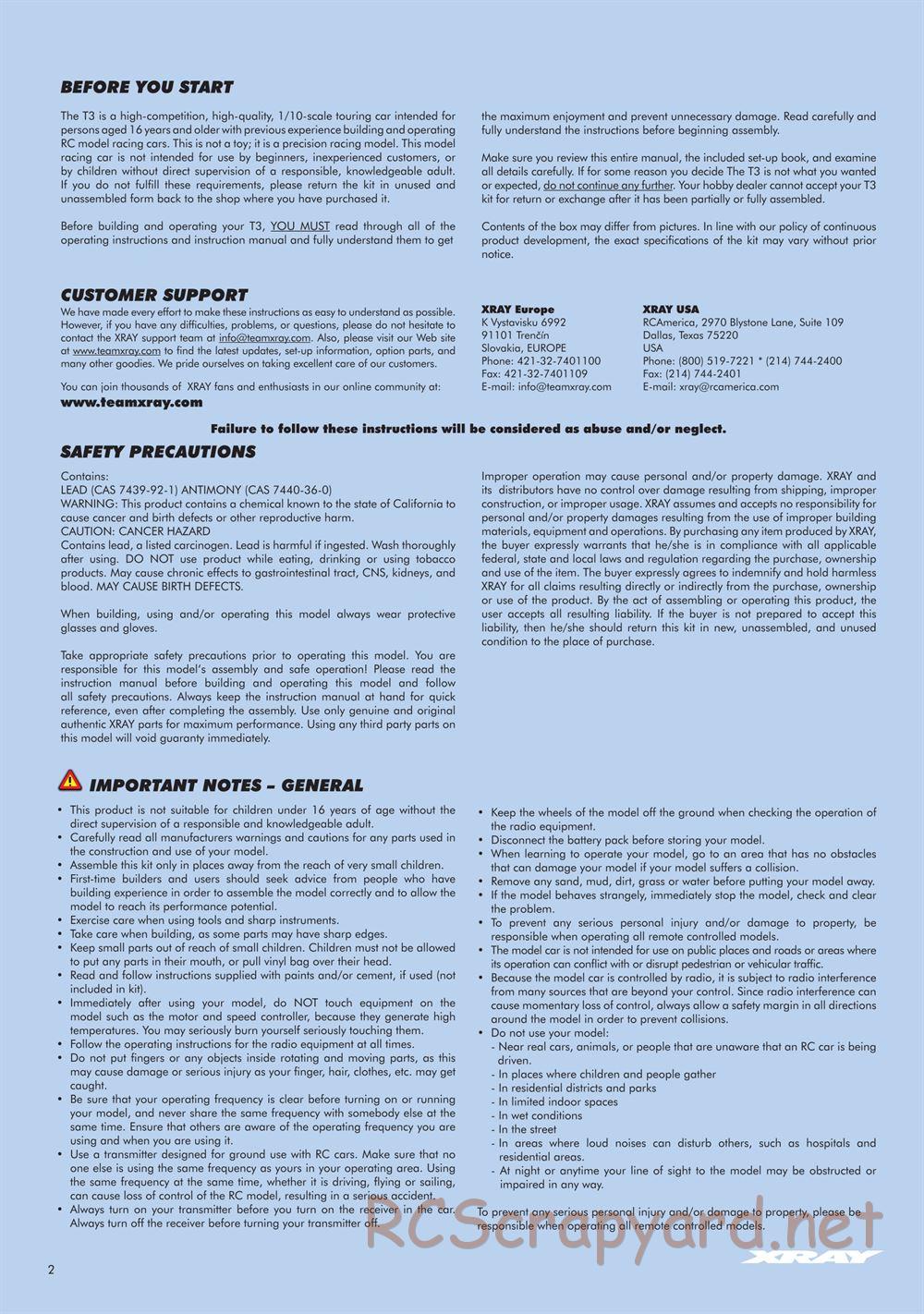 Xray - T3 2012 Specs (T3'12) - Manual - Page 2