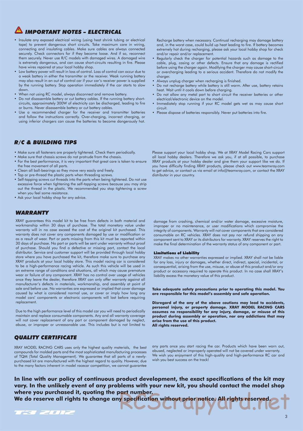 Xray - T3 2012 Specs (T3'12) - Manual - Page 3