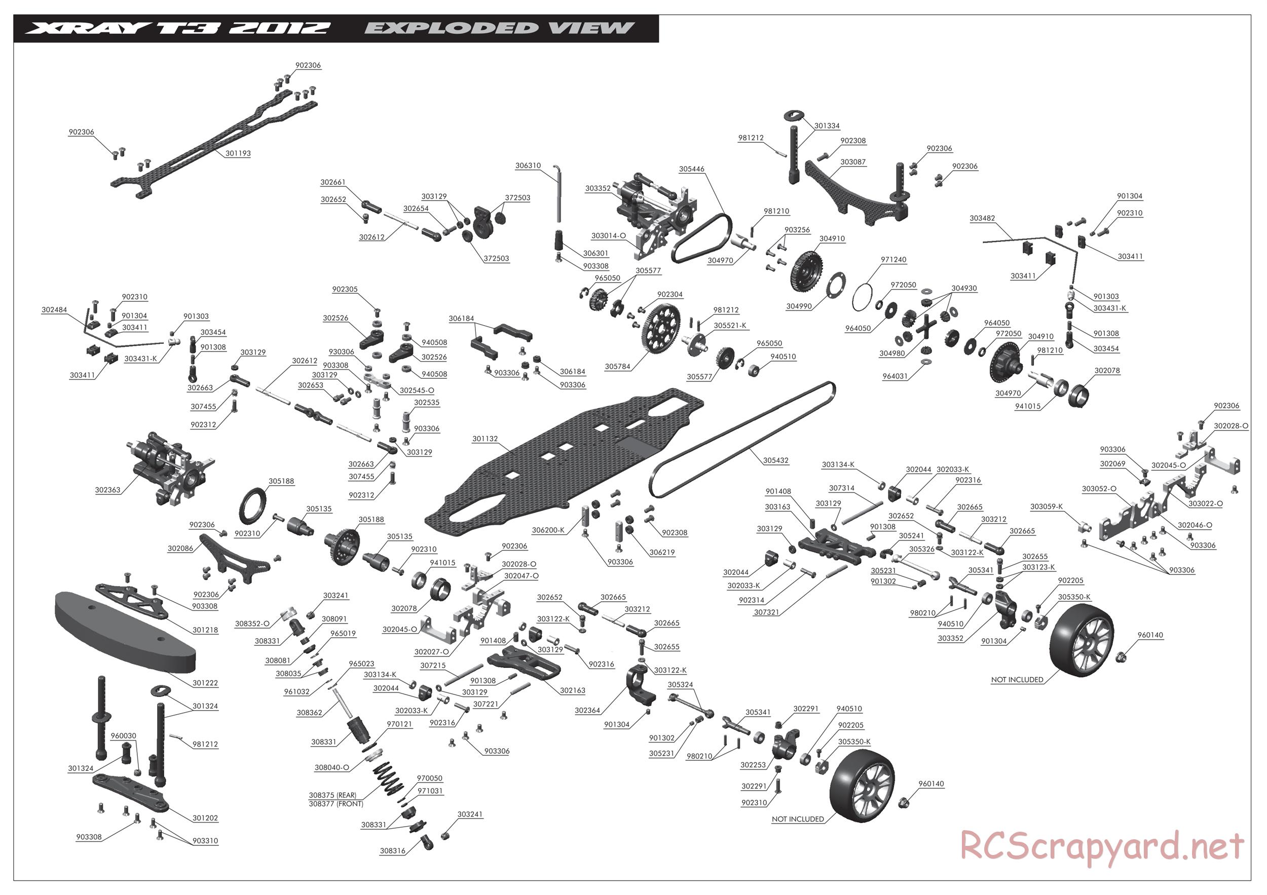 Xray - T3 2012 Specs (T3'12) - Exploded View