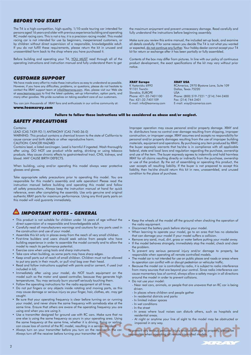 Xray - T4 2014 Specs (T4'14) - Manual - Page 2