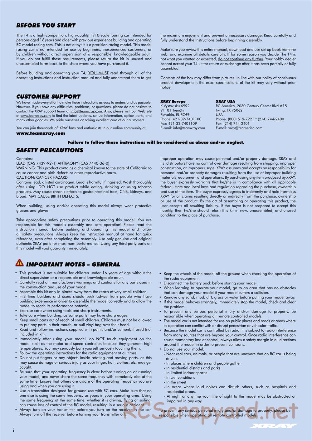 Xray - T4 2015 Specs (T4'15) - Manual - Page 2