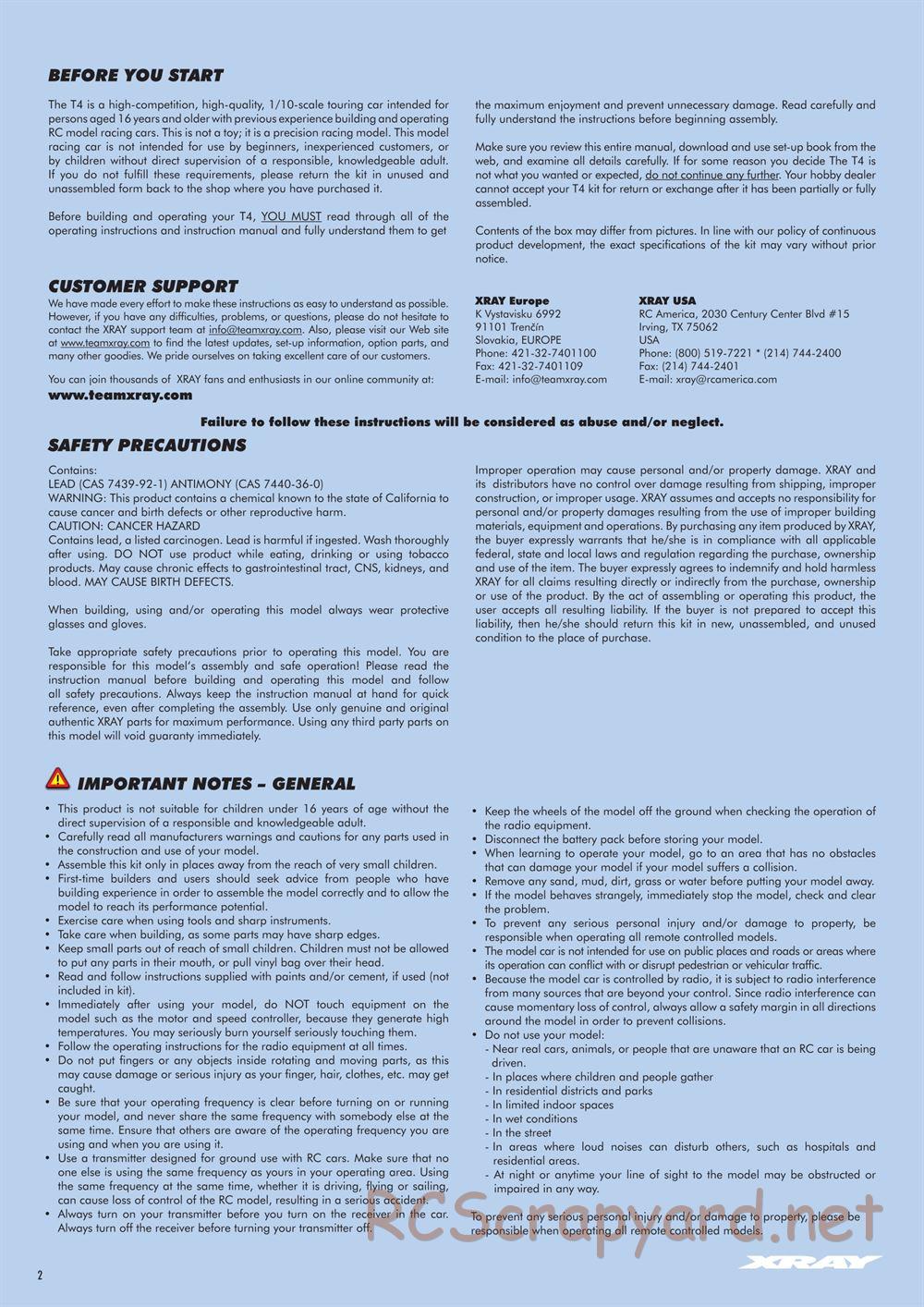 Xray - T4 2016 Specs (T4'16) - Manual - Page 2