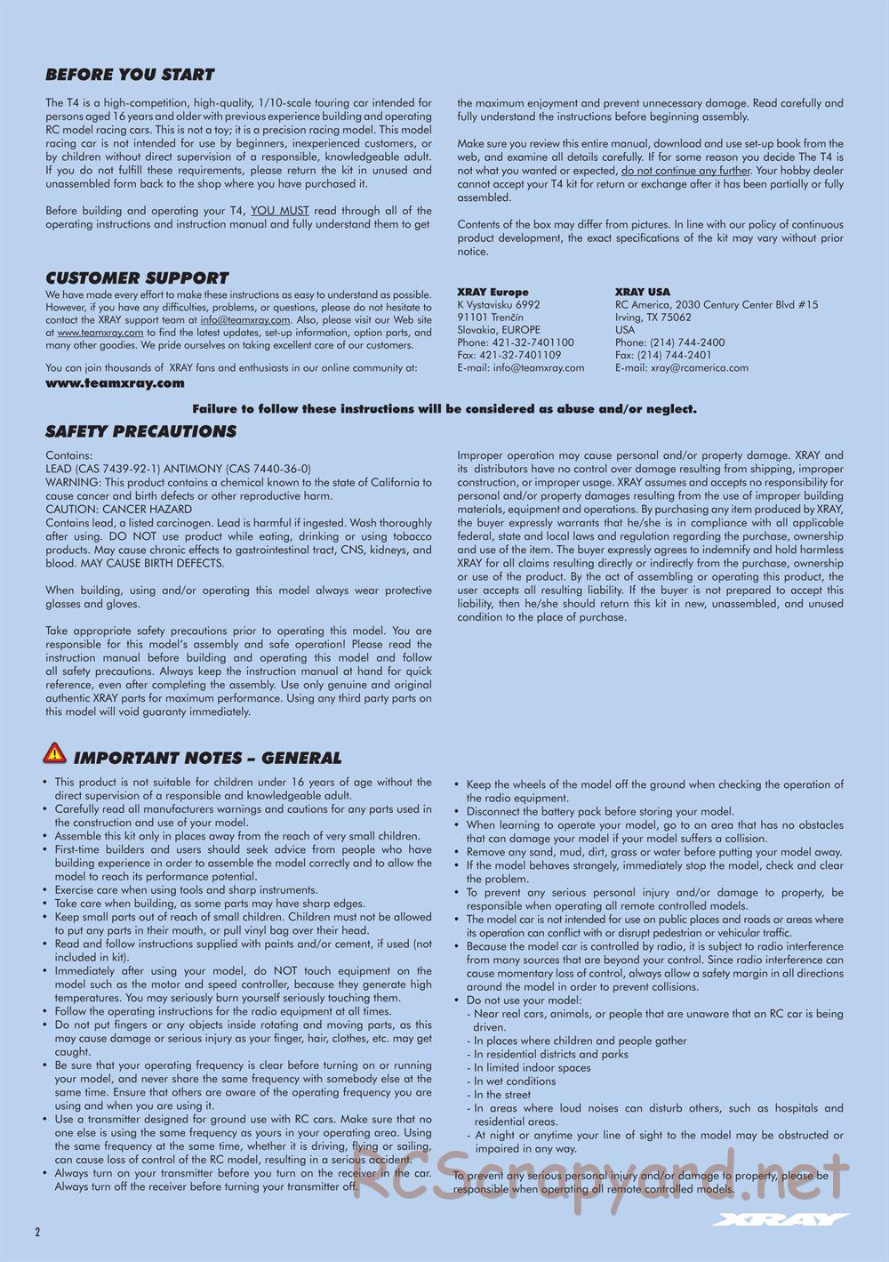 Xray - T4 2017 Specs (T4'17) - Manual - Page 2