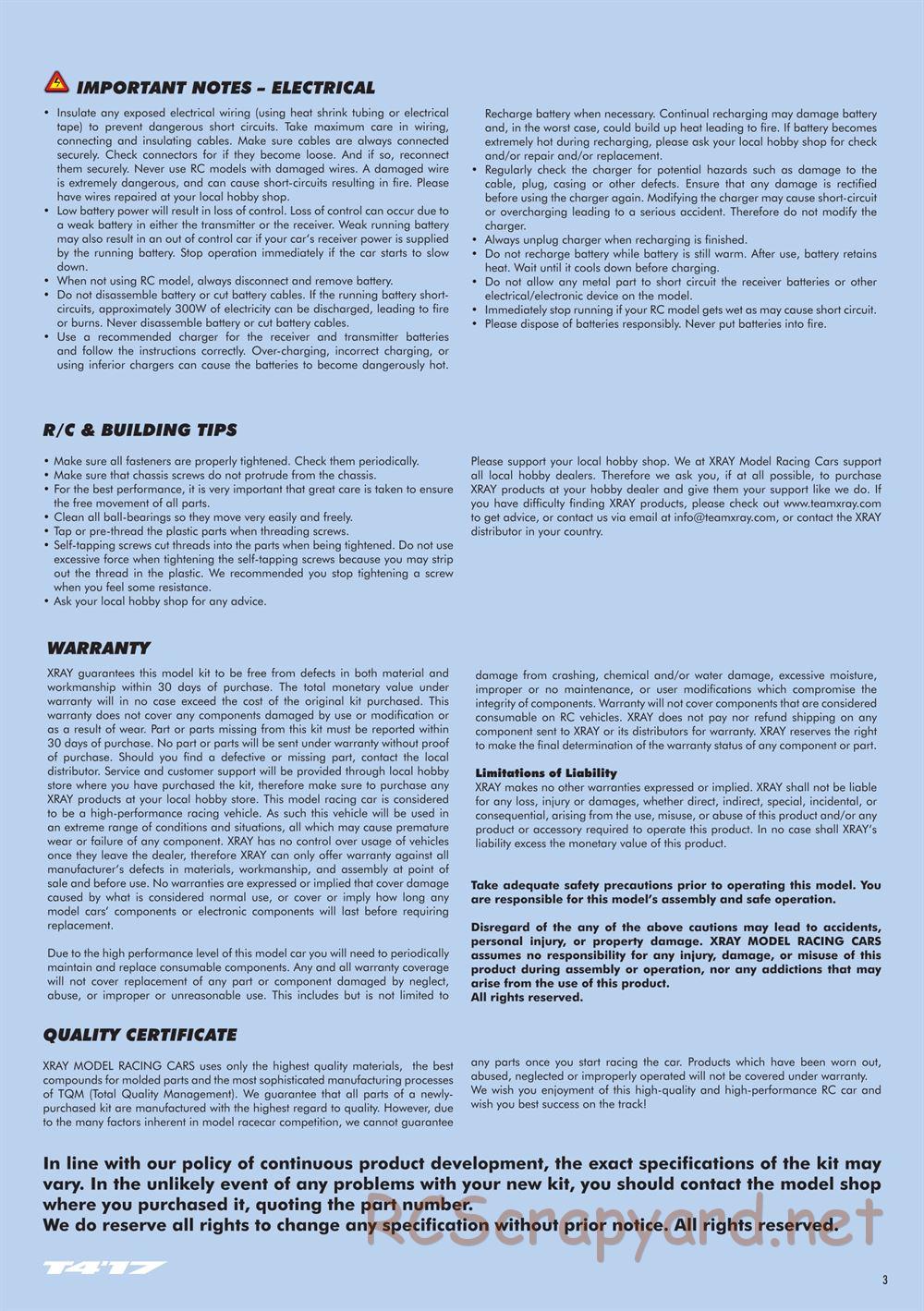 Xray - T4 2017 Specs (T4'17) - Manual - Page 3