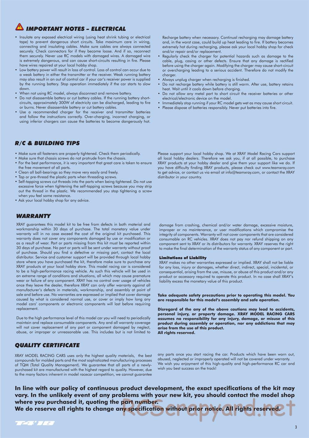 Xray - T4 2018 Specs (T4'18) - Manual - Page 3