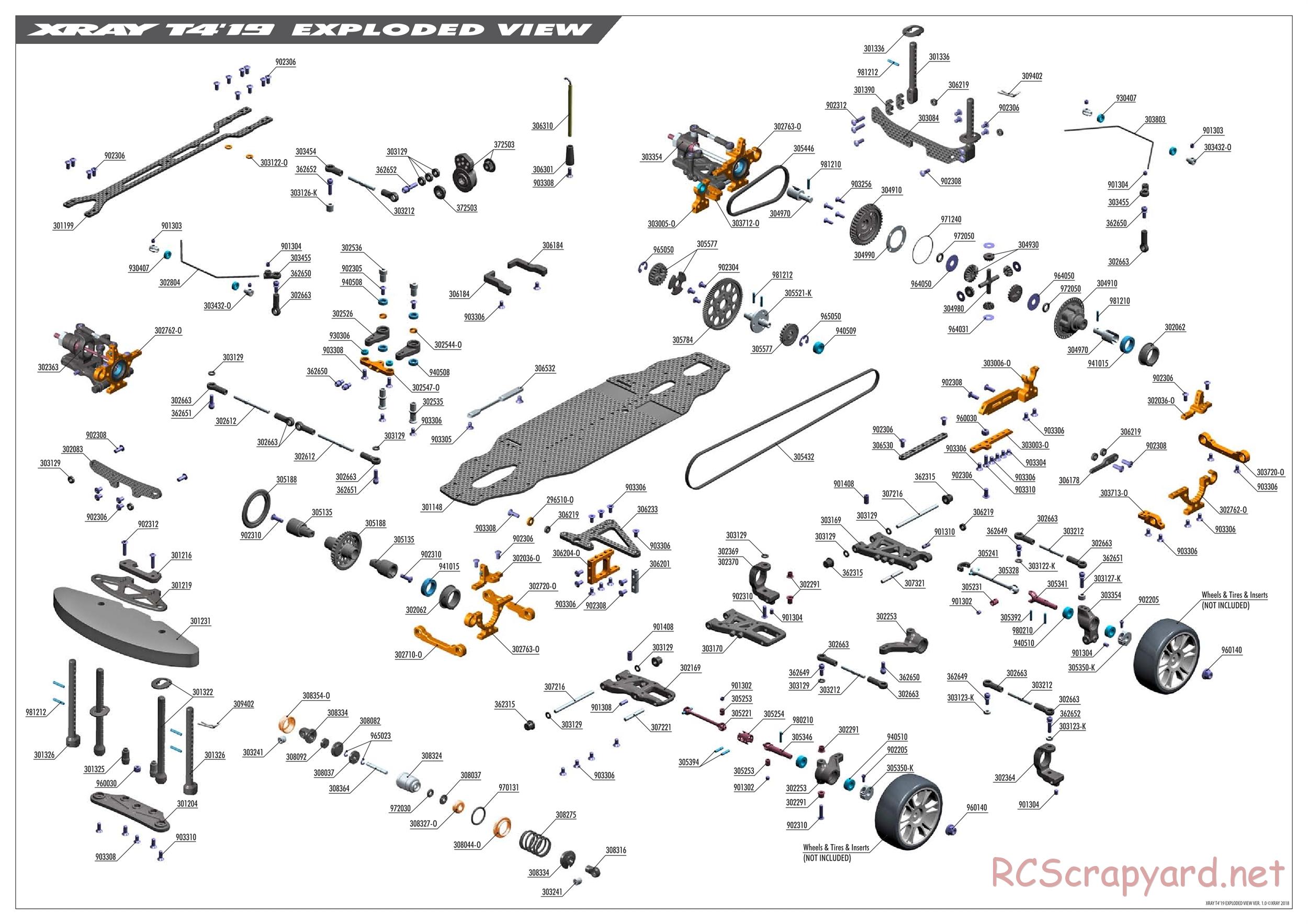 Xray - T4 2019 Specs (T4'19) - Exploded View