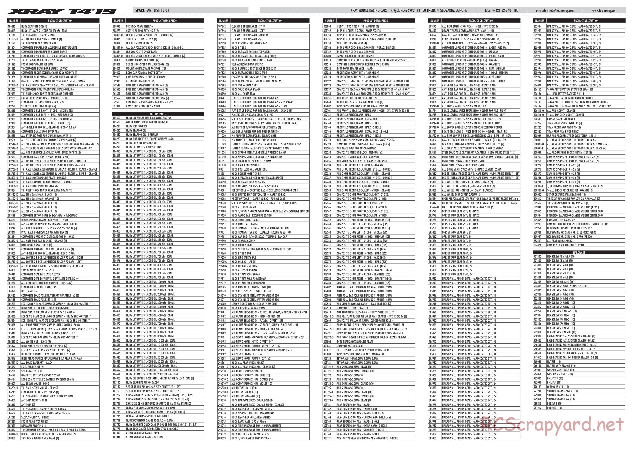 Xray - T4 2019 Specs (T4'19) - Parts