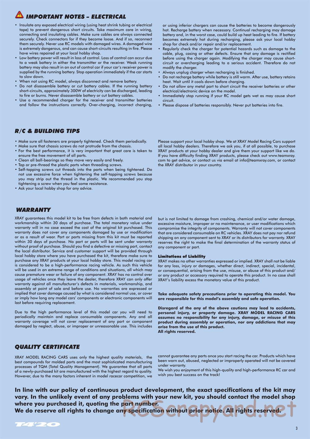 Xray - T4 2020 Specs (T4'20) Alu Edition - Manual - Page 3