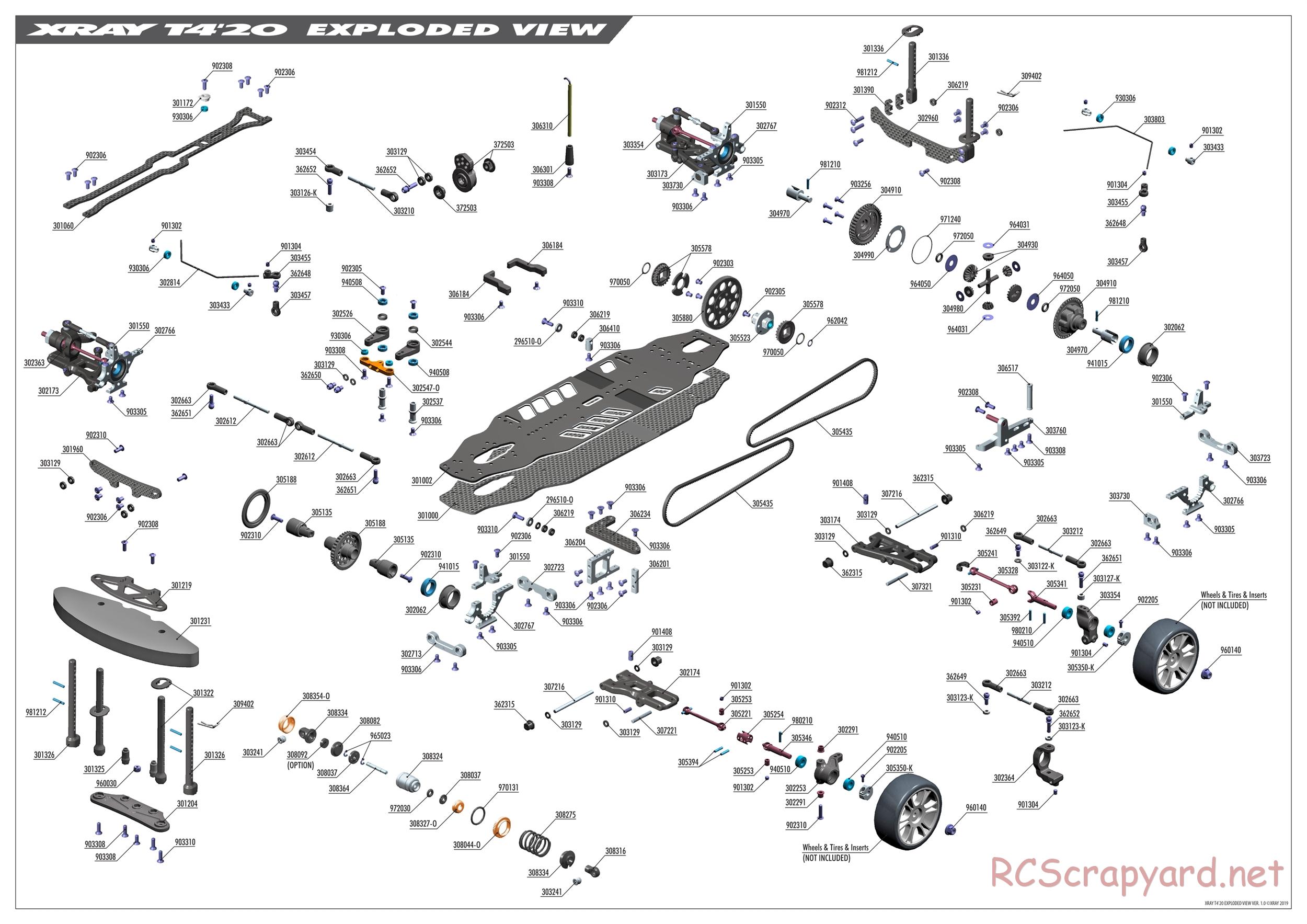 Xray - T4 2020 Specs (T4'20) Alu Edition - Exploded View