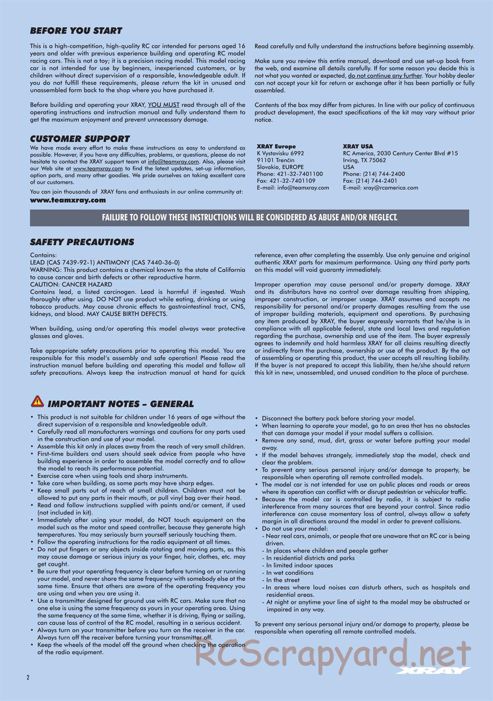 Xray - T4 2021 Specs (T4'21) Graphite Edition - Manual - Page 2