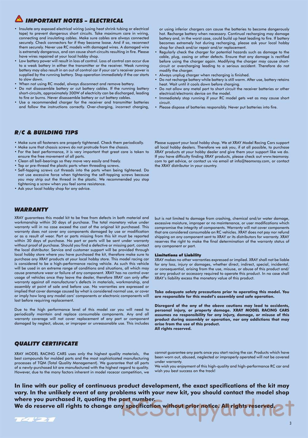 Xray - T4 2021 Specs (T4'21) Graphite Edition - Manual - Page 3