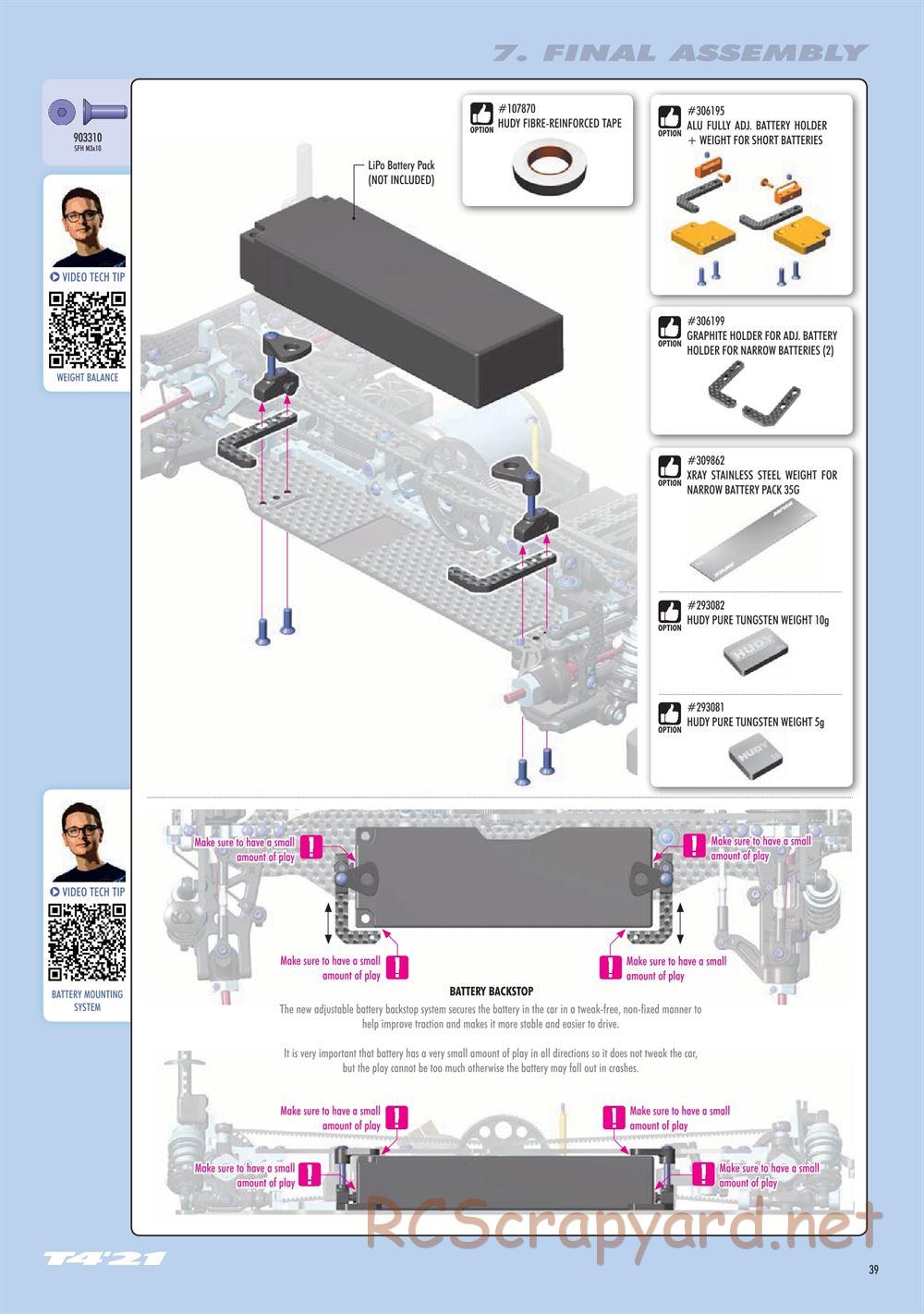 Xray - T4 2021 Specs (T4'21) Graphite Edition - Manual - Page 39