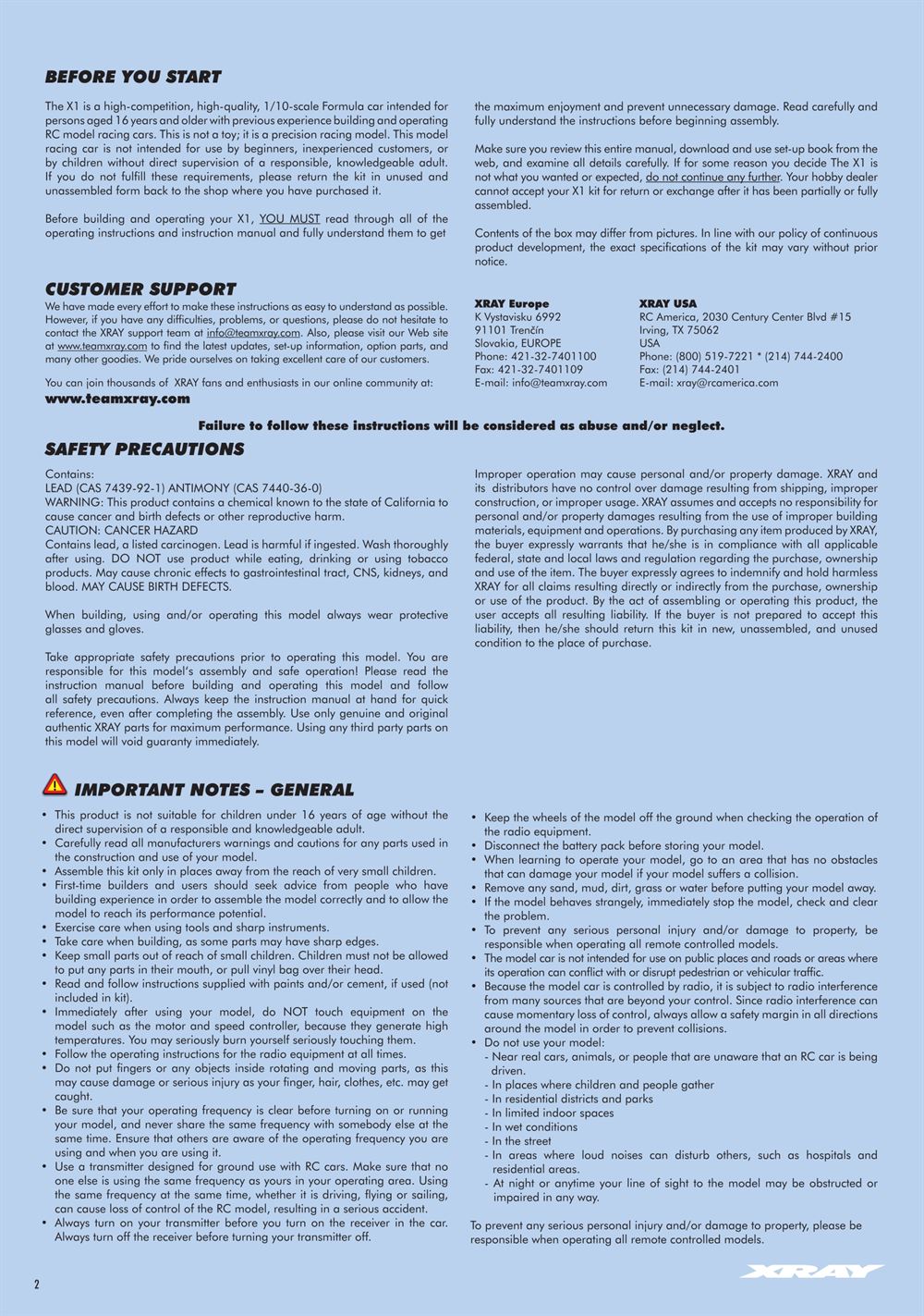 Xray - X1 2016 (X1'16) - Manual - Page 2