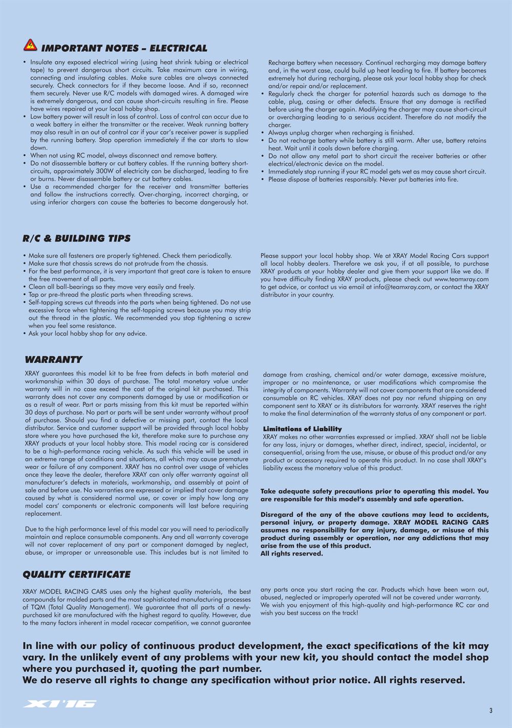 Xray - X1 2016 (X1'16) - Manual - Page 3
