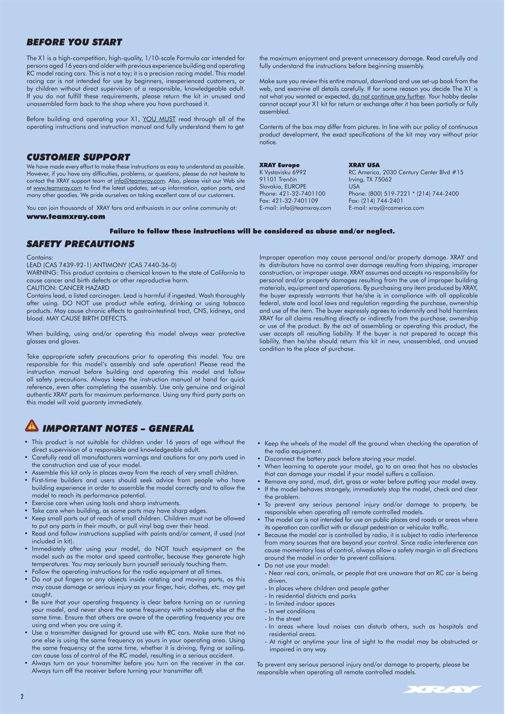 Xray - X1 2017 (X1'17) - Manual - Page 2