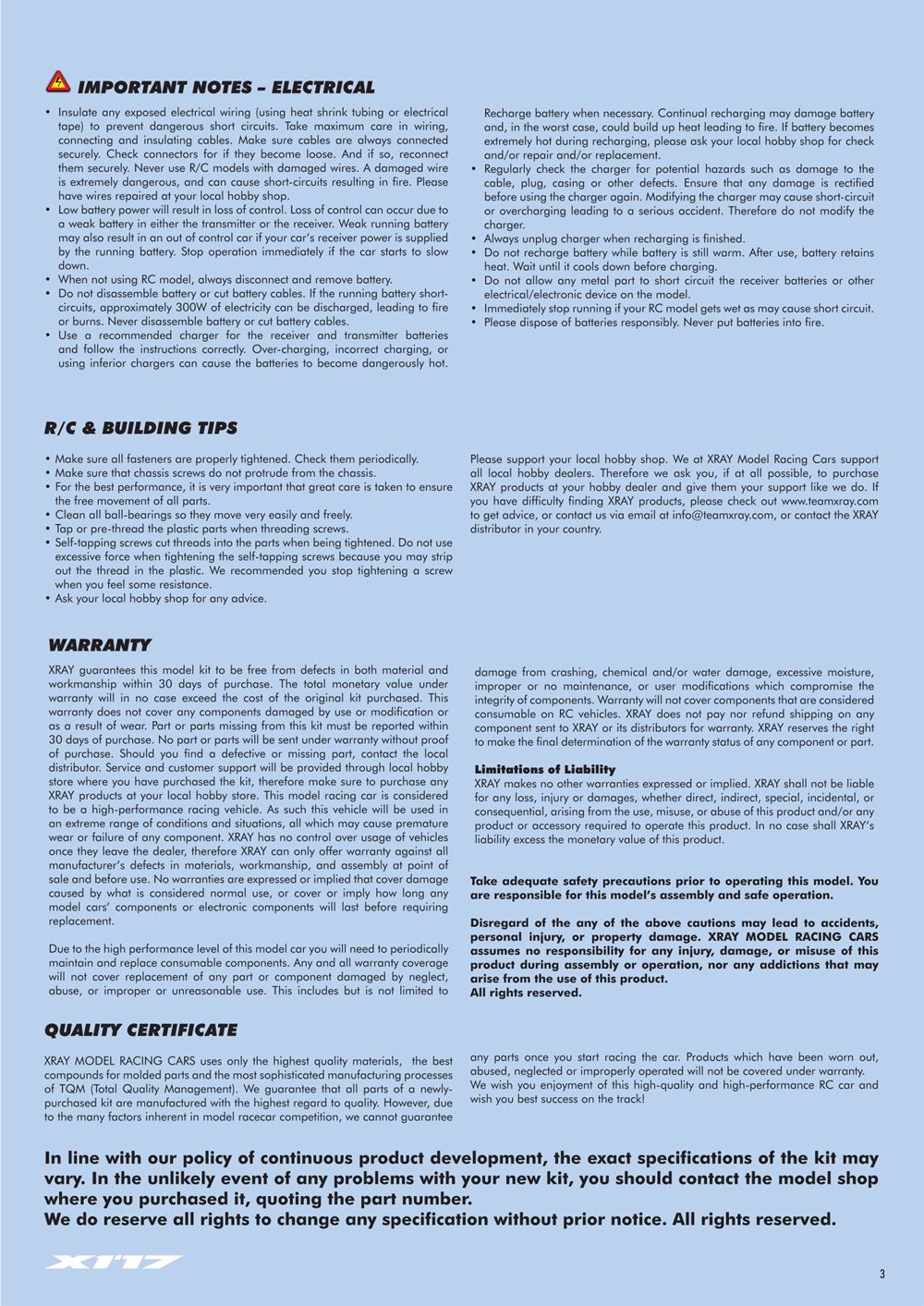 Xray - X1 2017 (X1'17) - Manual - Page 3