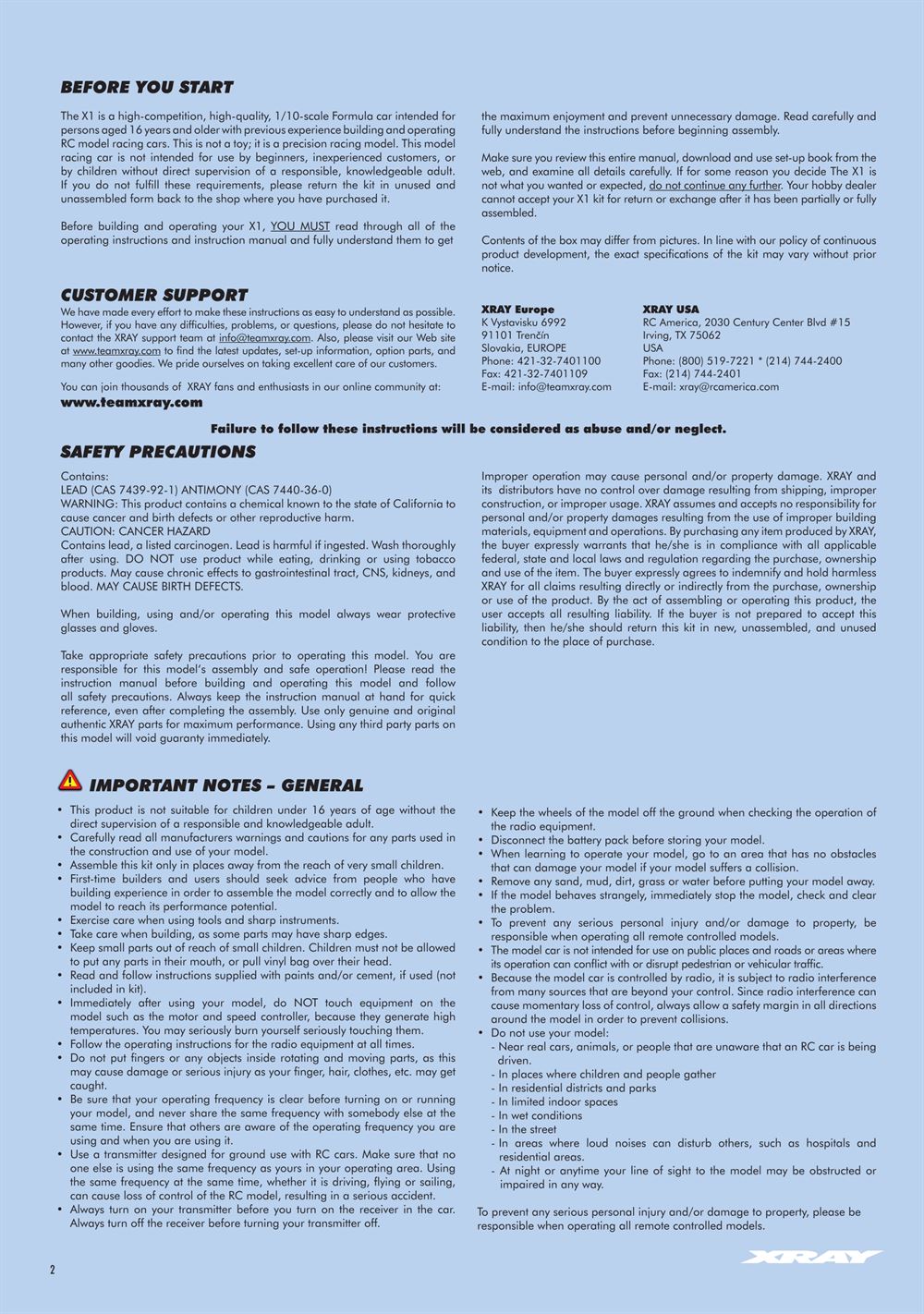Xray - X1 2018 (X1'18) - Manual - Page 2