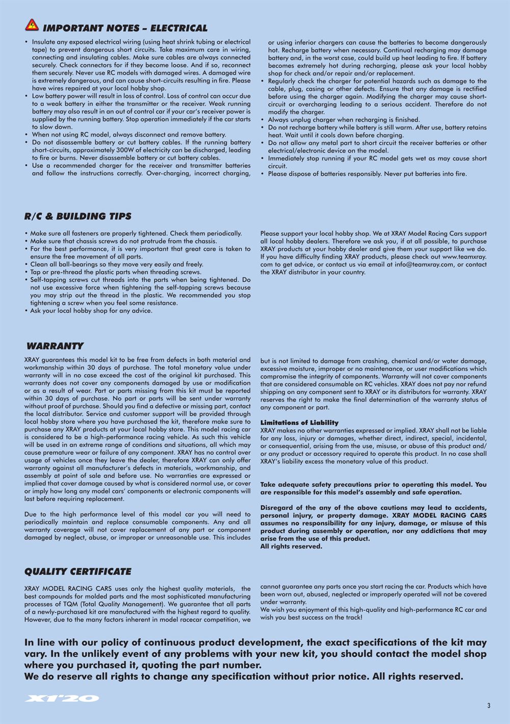 Xray - X1 2020 (X1'20) - Manual - Page 3