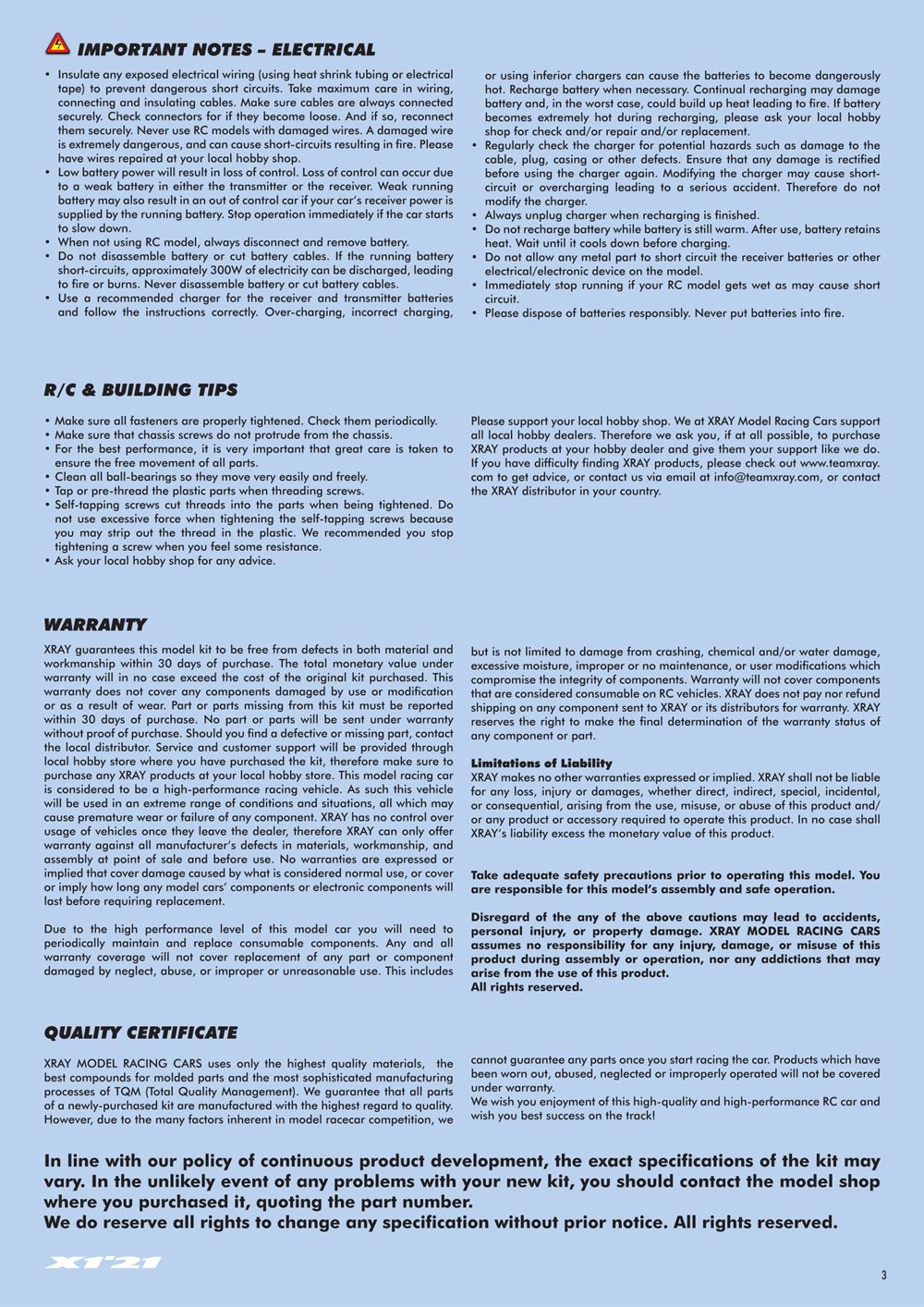Xray - X1 2021 (X1'21) - Manual - Page 3