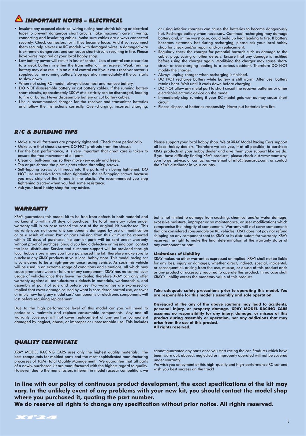 Xray - X1 2024 (X1'24) - Manual - Page 3