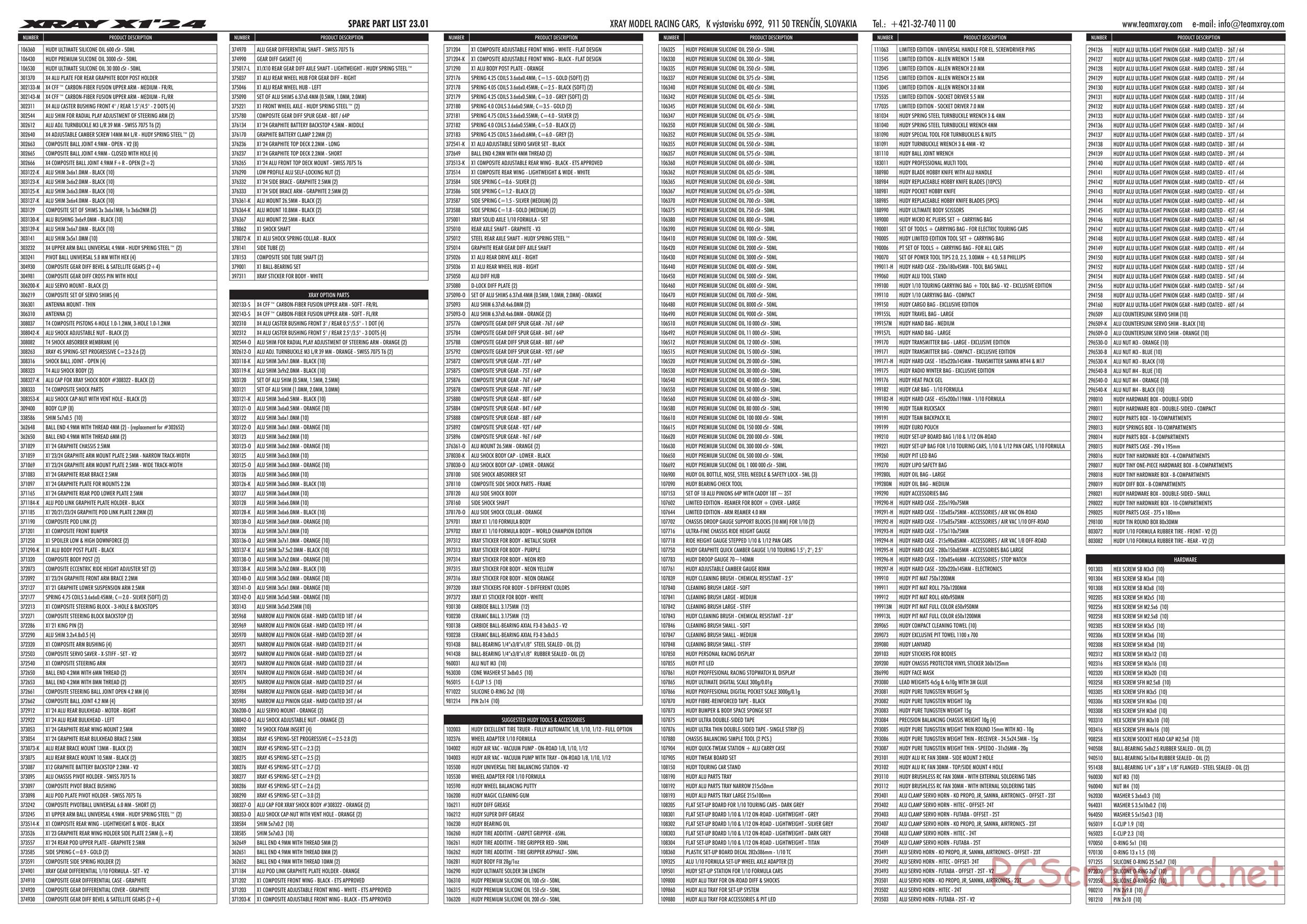 Xray - X1 2024 (X1'24) - Parts List