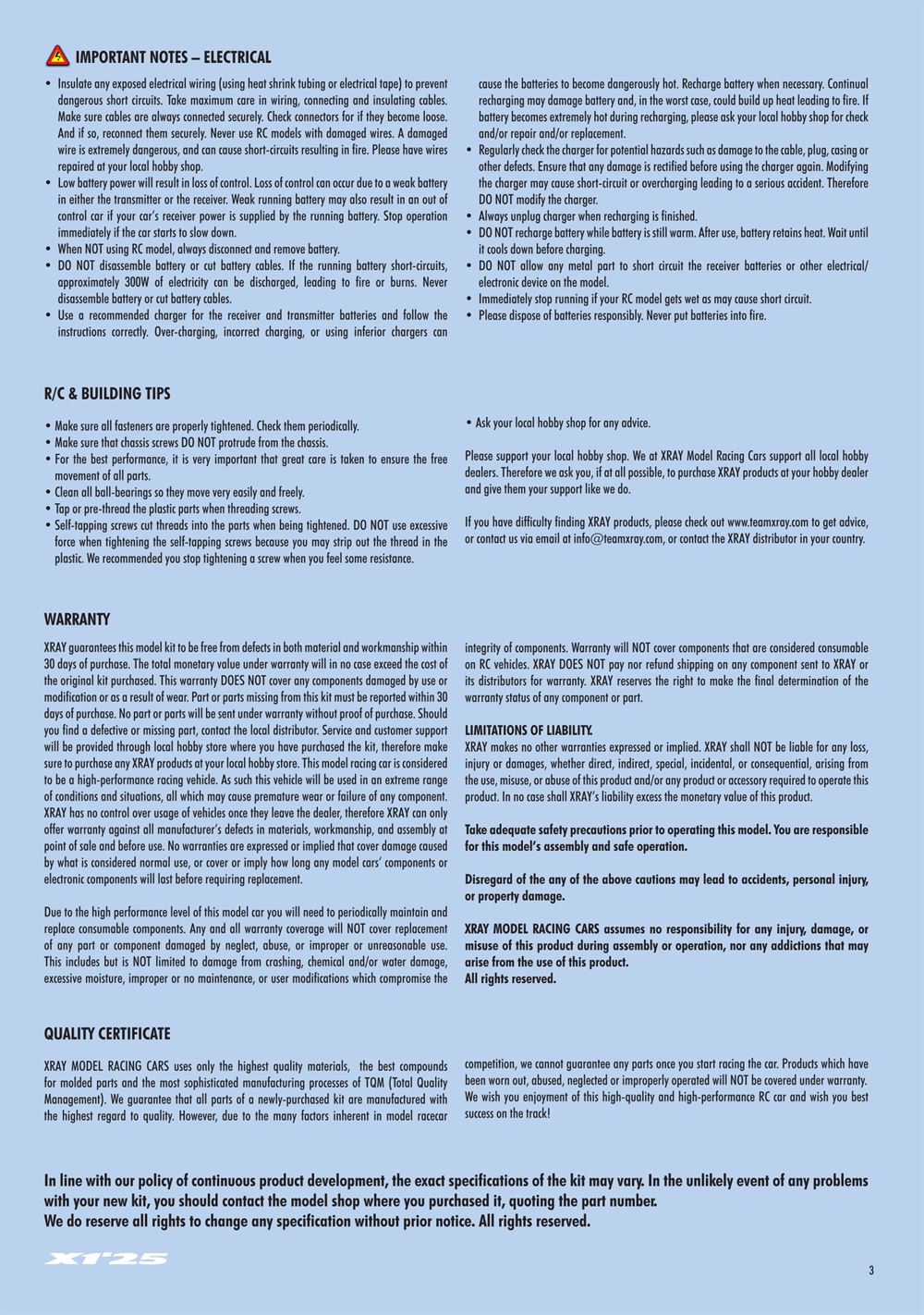 Xray - X1 2025 (X1'25) - Manual - Page 3