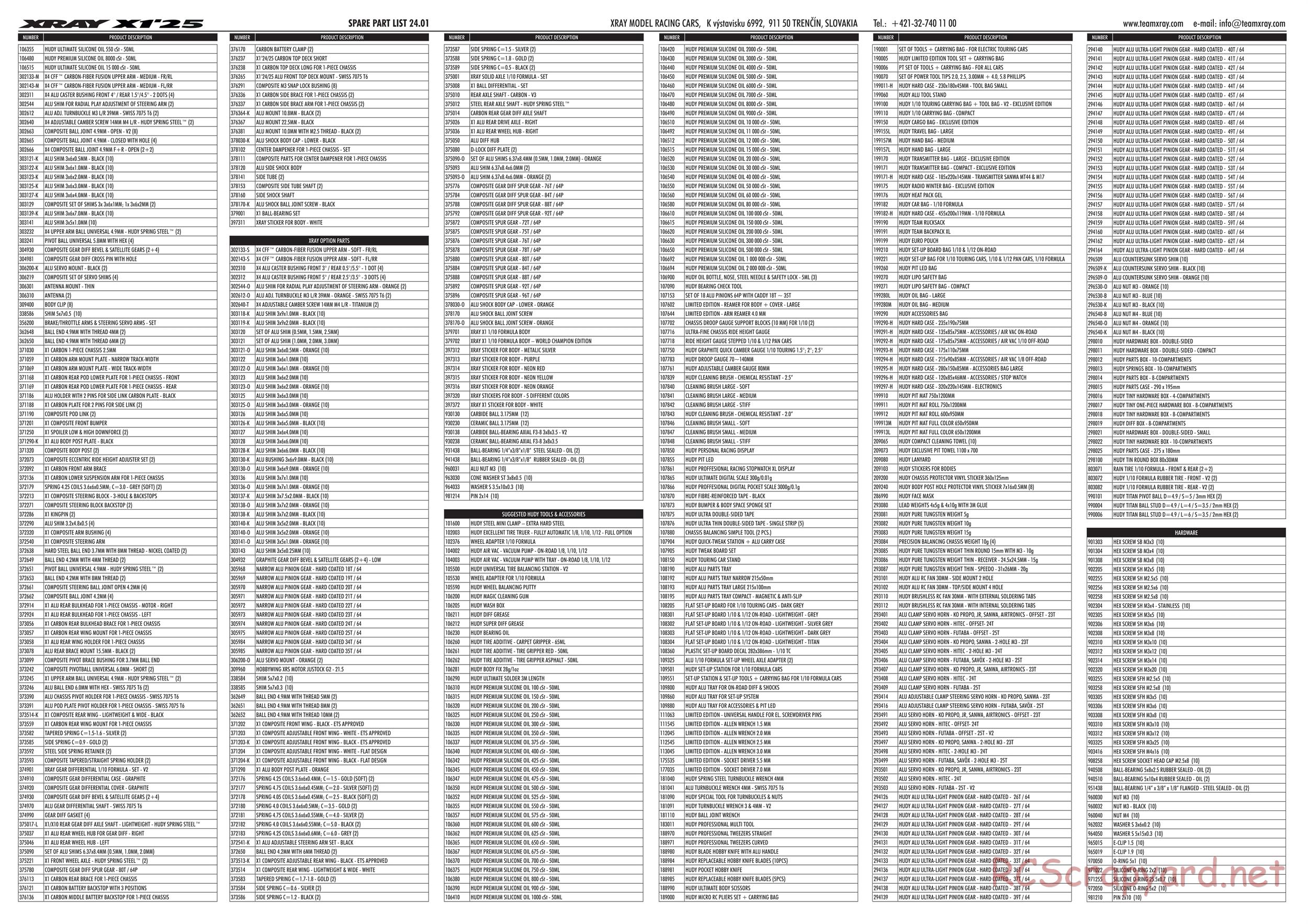 Xray - X1 2025 (X1'25) - Parts List