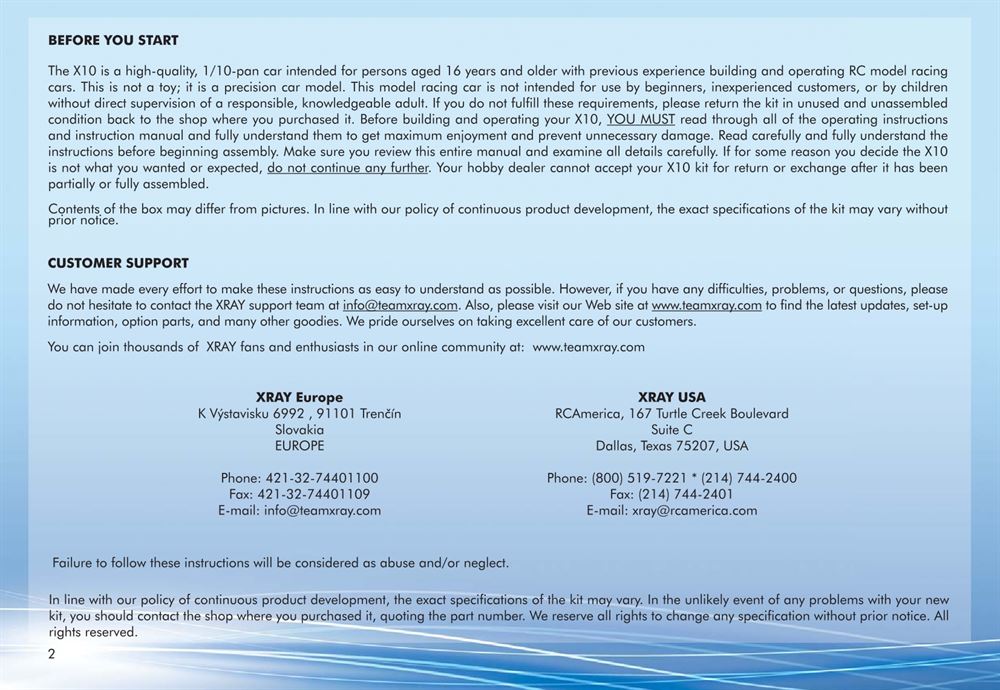 Xray - X10 - Manual - Page 2