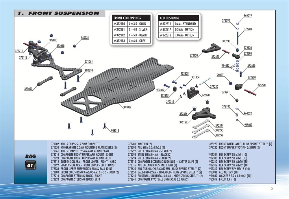 Xray - X10 2015 Specs (X10'15) - Manual - Page 5