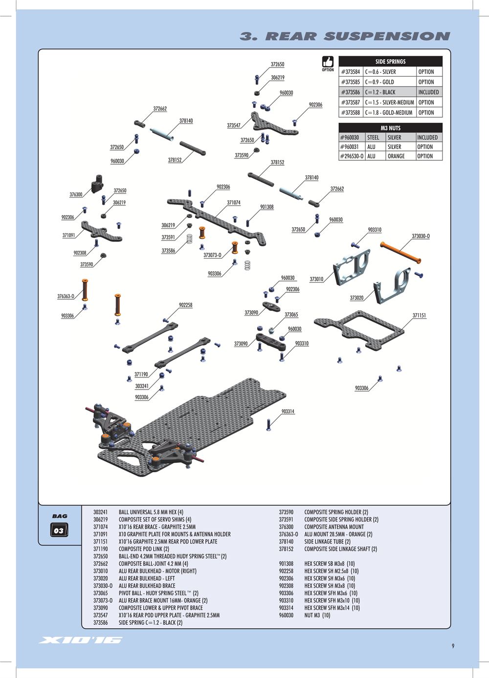 Xray - X10 2016 Specs (X10'16) - Manual - Page 9