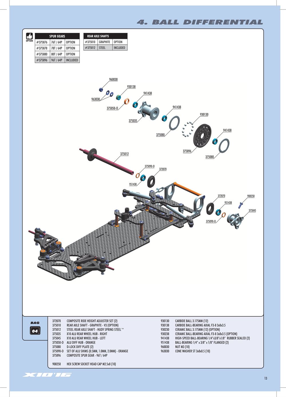 Xray - X10 2016 Specs (X10'16) - Manual - Page 13