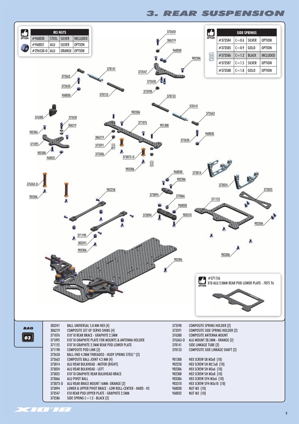 Xray - X10 2018 Specs (X10'18) - Manual - Page 9
