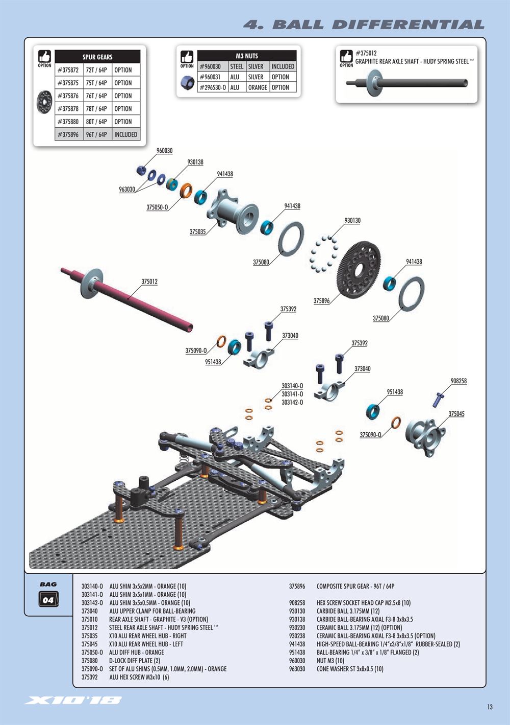 Xray - X10 2018 Specs (X10'18) - Manual - Page 13