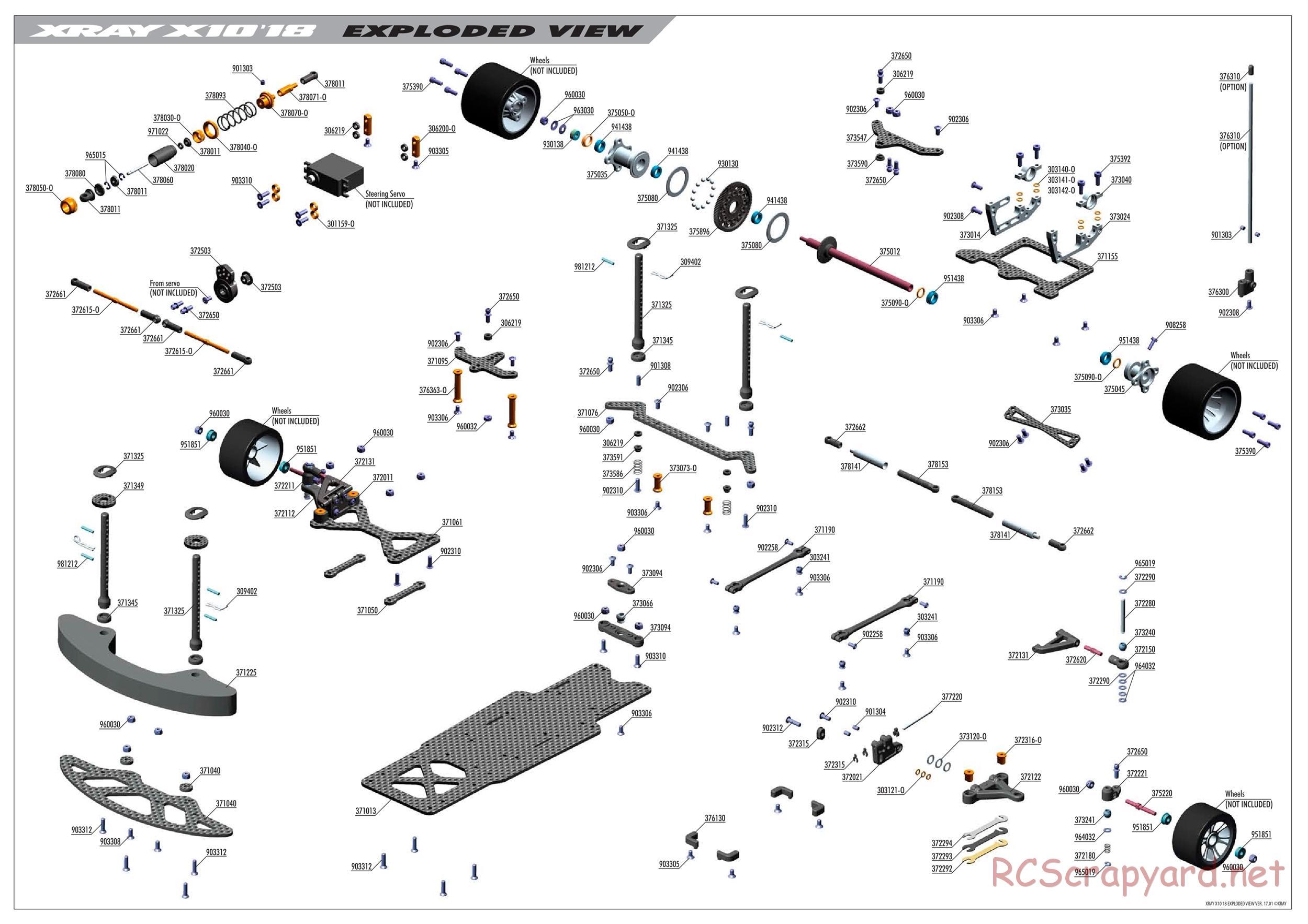 Xray - X10 2018 Specs (X10'18) - Exploded View