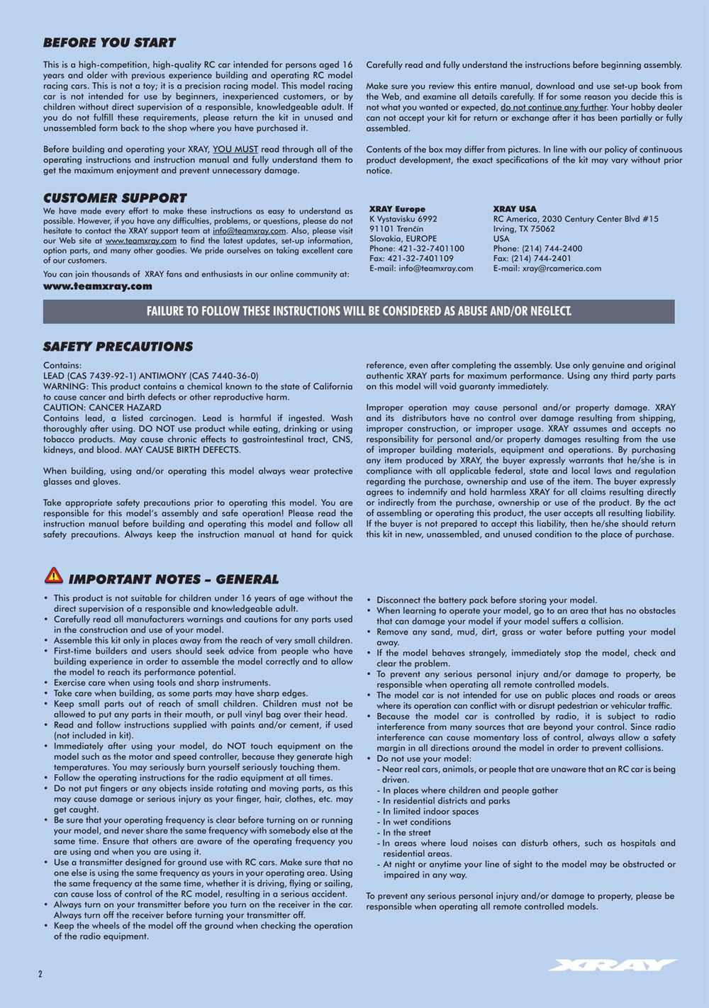 Xray - X10 2022 Specs (X10'22) - Manual - Page 2
