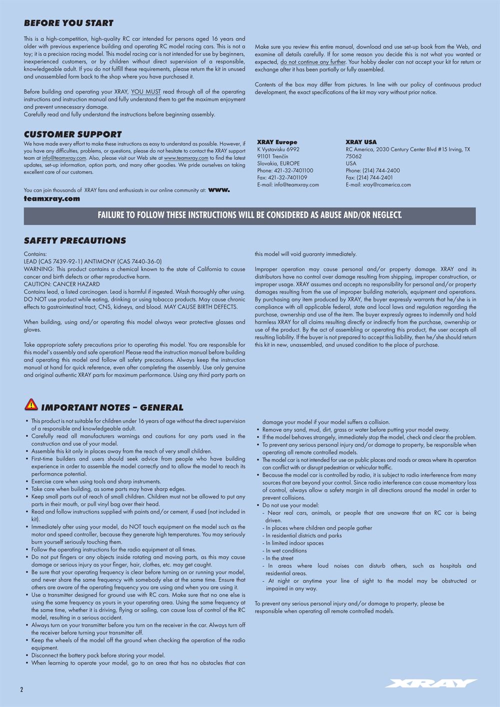 Xray - X10 2026 Specs (X10'26) - Manual - Page 2