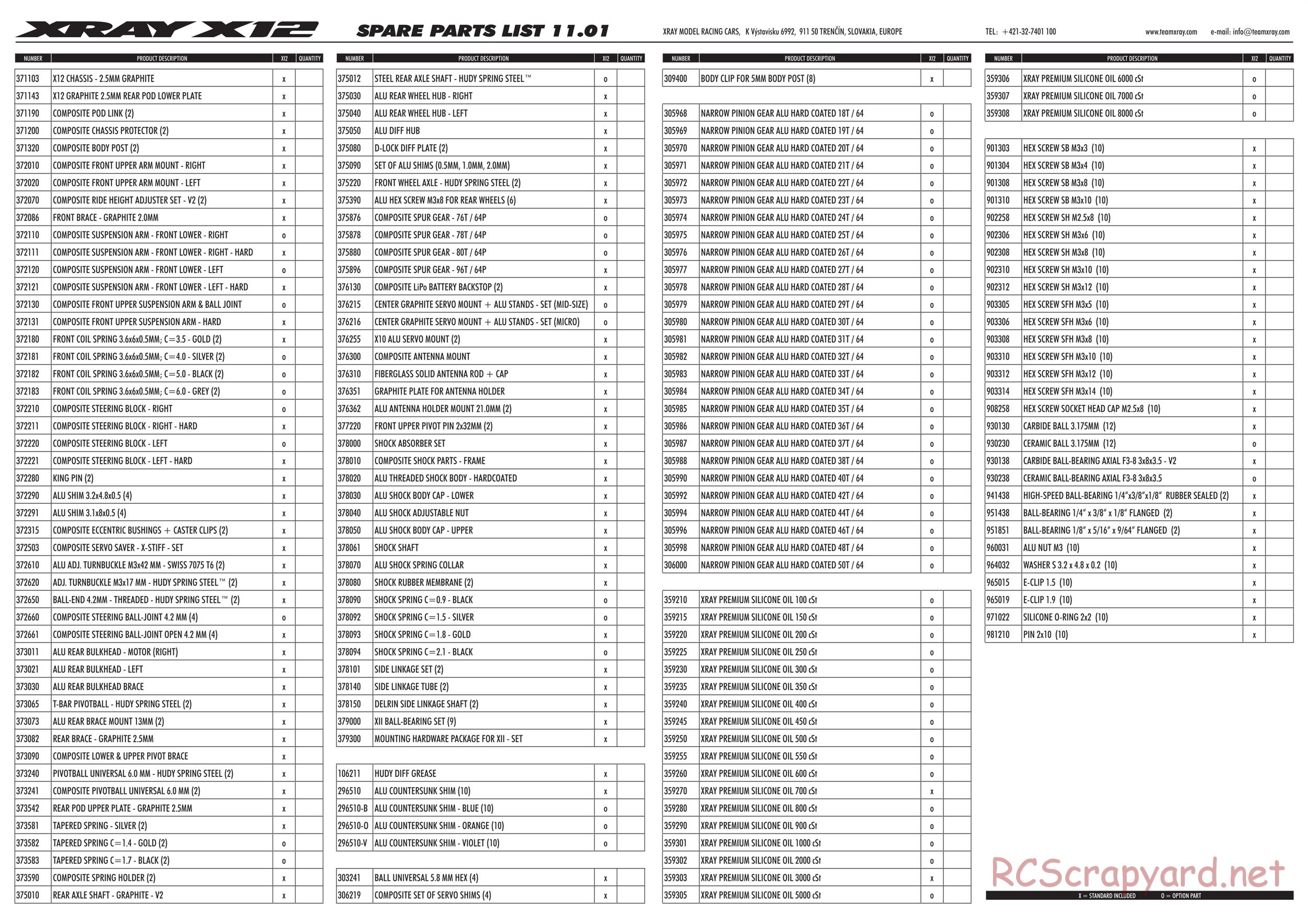 Xray - X12 - Parts
