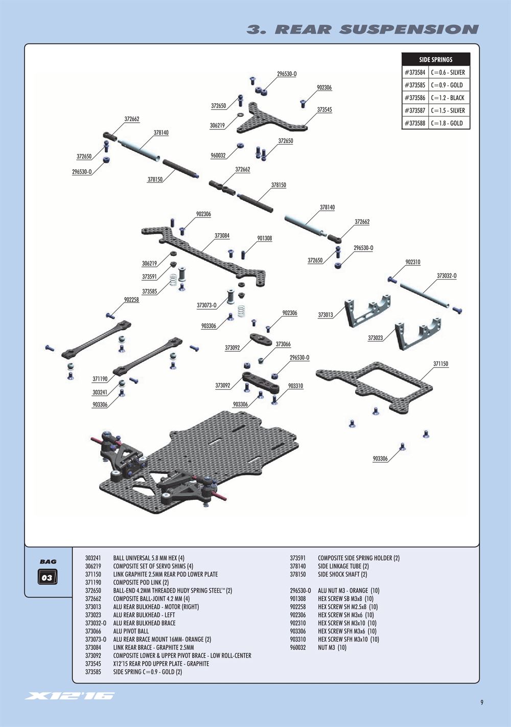 Xray - X12 2016 Specs (X12'16) - Manual - Page 9