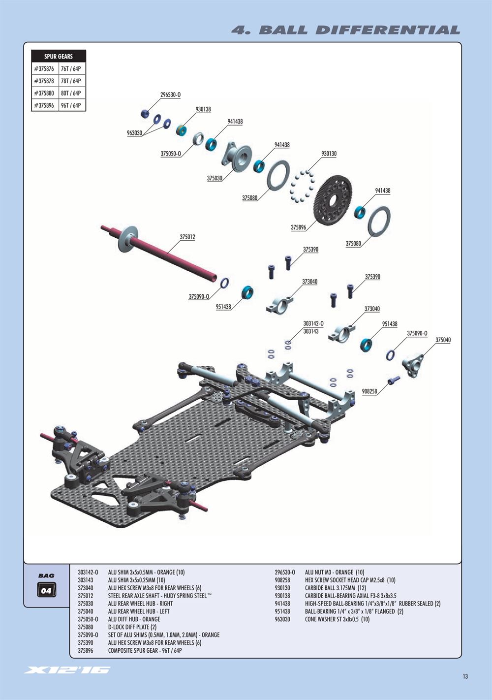 Xray - X12 2016 Specs (X12'16) - Manual - Page 13